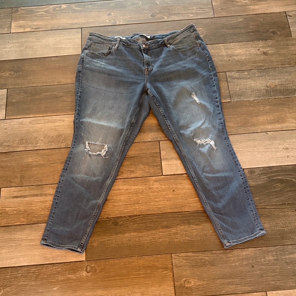 Vigoss Ankle Cropped Distressed Jeans - Dark Blue
